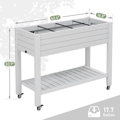 Raised Garden Bed with Shelf, Rolling Resin Planter Box, Ashen - color: Ashen, size: 33.7" H
