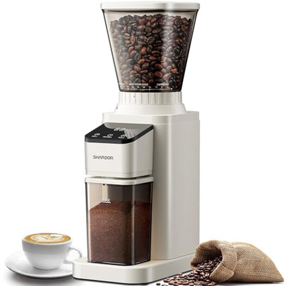 SHARDOR Conical Burr Coffee Bean Grinder, Anti-Static, 48 Settings, White - color: White