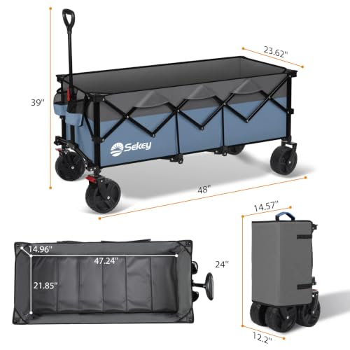 Sekey 300L Extended Collapsible Wagon, 660 lb Capacity, 48 in Long - color: Blue&grey
