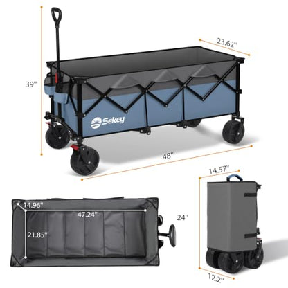 Sekey 300L Extended Collapsible Wagon, 660 lb Capacity, 48 in Long - color: Blue&grey