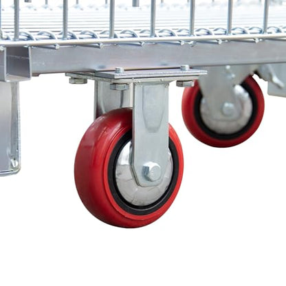 Collapsible Wire Mesh Container with Casters, 32"x20"x24", 1500 lbs Heavy-Duty Steel Storage Bin, Stackable Industrial Material Handling Cart