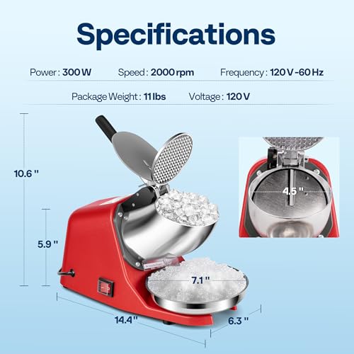 VIVOHOME Electric Ice Shaver Crusher Machine Red 143lbs/hr - color: Red, size: Single Blade - 143lbs/hr