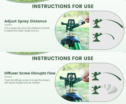 Tripod Sprinkler - Adjustable Height Yard Impact Sprinkler, with 360° Full Spray Water Sprinkler for Lawn, Garden & Agricultural Irrigation