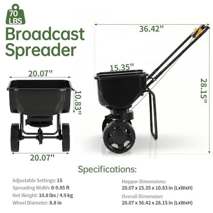 Outvita Fertilizer Spreader, 70 LBS, All Season Broadcast Spreader, Black