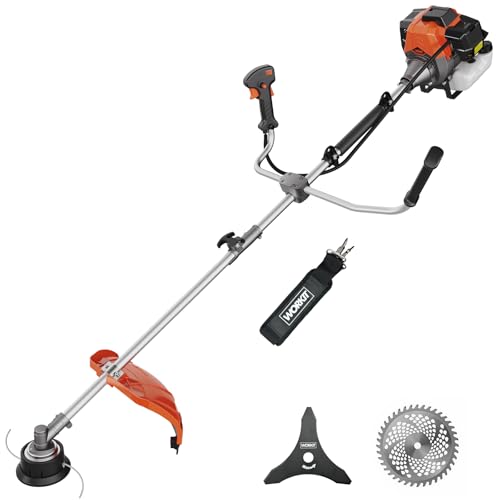 WORKIT 52CC Gas Weed Eater 3-in-1 String Trimmer/Edger/Brush Cutter, 18" Cutting Path, 0.095" Dual Line with Auto Feed, Includes 3T & 40T Blades for Heavy-Duty Lawn Care - size: 3 IN 1-52CC