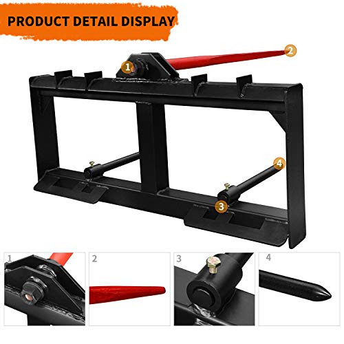 YINTATECH 49" Hay Spear for tractor 2000 lbs Quick Attach Skid Steer - color: Matte Black