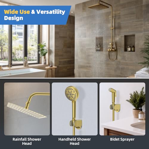 Hibbent All Metal 1 Pack Shower Head Flow Control Valve, G1/2 Brass Shut-off Valve with Metal Handle Lever, Shut OFF Water Flow Control Regulator for Handheld Shower, or Bidet Sprayer, Brushed Gold - color: Brushed Gold