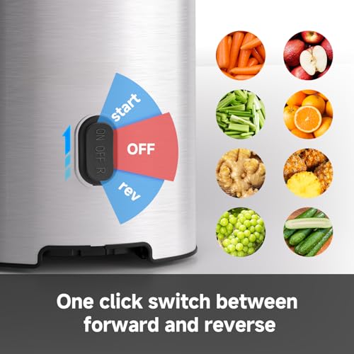 AMZCHEF Cold Press Juicer, 5.2" Whole Fruit Self-Feeding Slow Juicer - color: Silver, size: 5.2 Inch