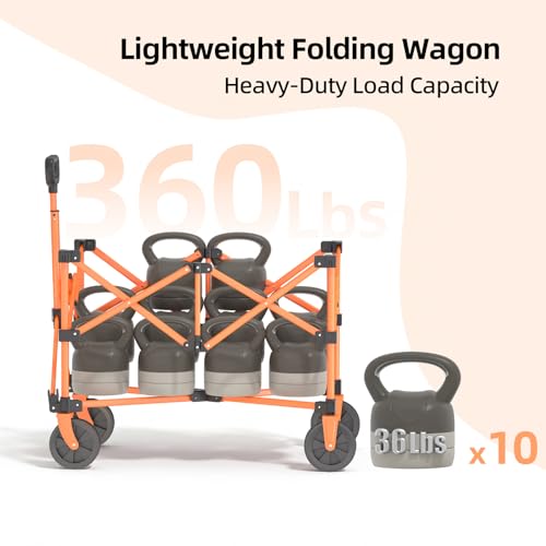 EchoSmile Light Collapsible Wagon Cart, Foldable for Camping, Black&Orange - color: Black&orange
