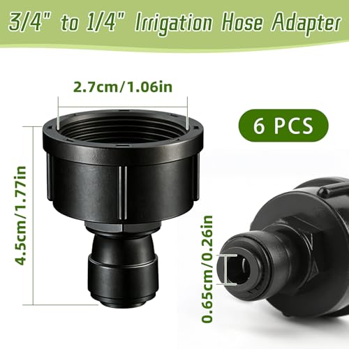 6 Pcs 3/4" to 1/4" Drip Irrigation Faucet Adapters - size: 6PCS 3/4" to 1/4" Hose Adapter