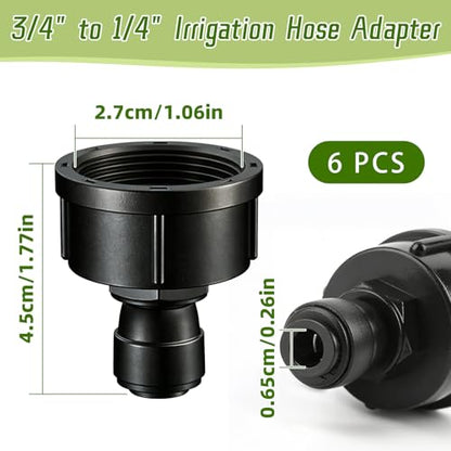 6 Pcs 3/4" to 1/4" Drip Irrigation Faucet Adapters - size: 6PCS 3/4" to 1/4" Hose Adapter