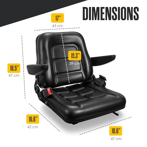 Tractor Seat, Forklift Seat, Universal Replacement, For Lawn Mower, Backhoe - color: Black