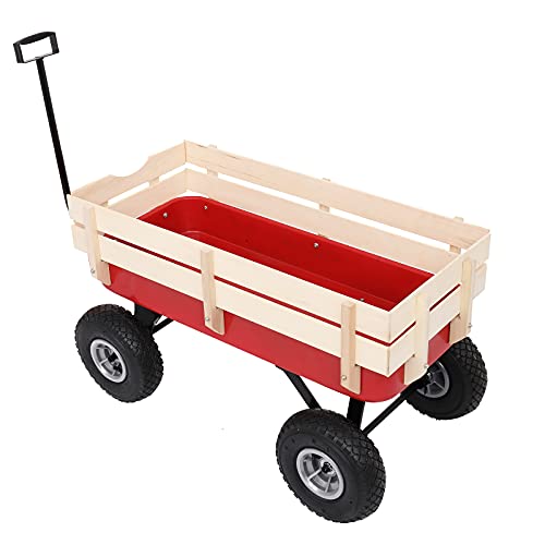 Outvita Outdoor All-Terrain Cargo Wagon, Wooden Side Support, Red