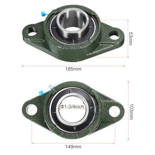 uxcell 2pcs UCFL209-28 Pillow Block Bearings 1-3/4 inch Bore Self Alignment, Solid Cast Iron Base Mounted Chrome Steel Bearings - size: UCFL209-28