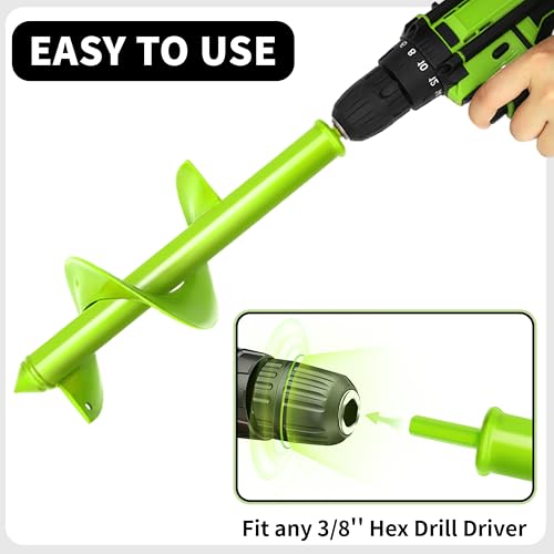 TCBWFY 4"x12" Auger Drill Bit for Planting and Digging Holes, Garden Plant Flower Bulb Rapid Bulb Planter Earth Auger Bit Post or Umbrella Hole Digger for 3/8" Hex Drive Drill - size: 4"x12"-Green