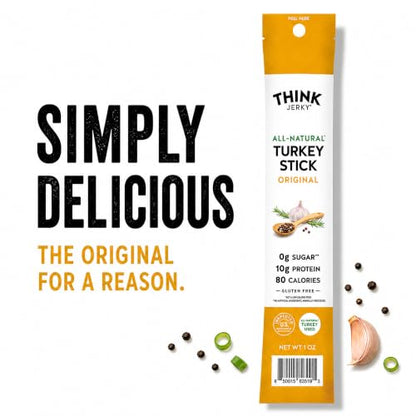 Think Jerky All-Natural Turkey Sticks, Gluten and Sugar Free, No Nitrates, Keto Paleo Friendly High Protein Low Carb Meat Snack - 1.0 oz Sticks, 20 Pack - size: 1 Ounce (Pack of 20)