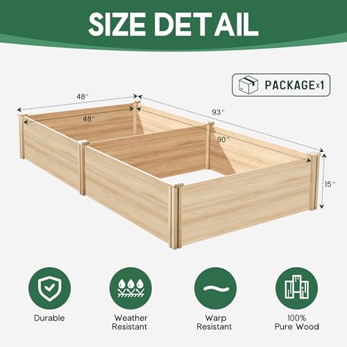 SPECRAFT 8x4 Ft Wood Raised Garden Bed, 15 Inch Deep Planter Box - size: 8x4 FT