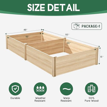 SPECRAFT 8x4 Ft Wood Raised Garden Bed, 15 Inch Deep Planter Box - size: 8x4 FT