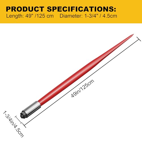 49" Hay Spear Bale Spear, Heavy Duty 4500lbs Capacity - size: 49" bale spear