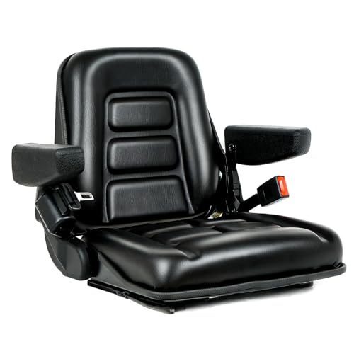 TICSEA Universal Forklift Seat, Tractor Seat with Adjustable Angle Back, Armrest And Safety Belt,for Tractor, Excavator Skid Loader Backhoe Dozer Telehandler