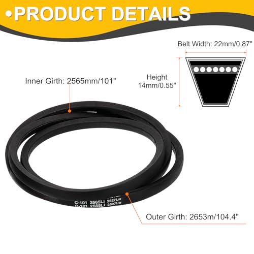 uxcell C101 Drive V-Belt 2565mm Inner Girth 22mm Width 14mm Height Rubber for Power Transmission - size: C101