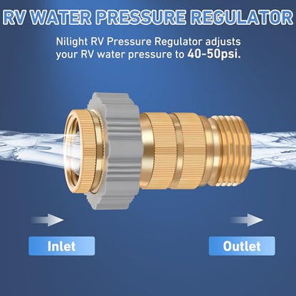 Nilight RV Hi-Flow Water Regulator Lead-Free Brass Valve 3/4" Thread - size: 40-50 psi