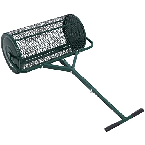 24'' Peat Moss Spreader with Metal Mesh Basket T-Handle for Garden
