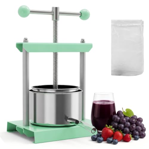 Manual Fruit & Cheese Press with Stainless Steel Basket - color: Green, size: 0.53 Gallon