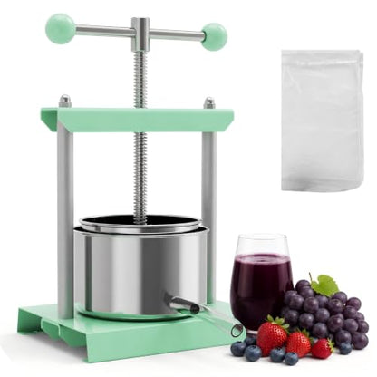 Manual Fruit & Cheese Press with Stainless Steel Basket - color: Green, size: 0.53 Gallon