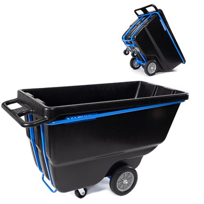 Tilt Truck, 1 Cu. Yd. Covered Capacity Dump Cart with Heavy Duty 12” Wheels & 5” Casters & Heavy Duty Full Frame for Jobsites, 1200 lbs, Trash Cart with Wheels DUC100-H-02PK (2-Pack) - size: Heavy-Duty Wheels, style: Heavy-Duty Frame