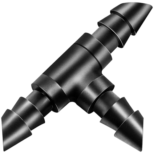 60 Pack Drip Irrigation 1/4" Barbed Tee Fittings, Drip Line Barbed T Connectors for 1/4 Inch Irrigation Tubing Micro Irrigation Connection Parts for Garden Sprinkler Systems - size: 1/4 Inch Tee-60P