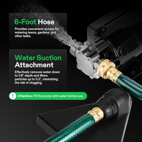 VIVOSUN 1/10HP Water Transfer Pump, 330 GPH Portable Utility Pump with Hose - size: 9"×8"-330