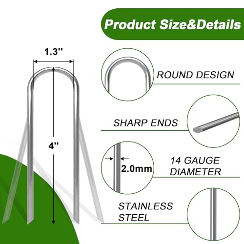 AAGUT U Shaped Garden Stakes 4 Inch, Galvanized Landscape Staples for Tube - size: 4" x 200 Pcs