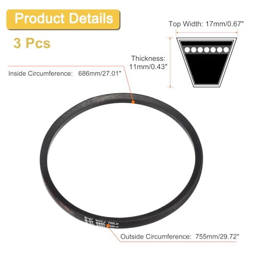 uxcell 3 Pack B27 Classic V-Belt, 30" Outside Circumference, Black, Industrial Rubber V-Belt - size: B27