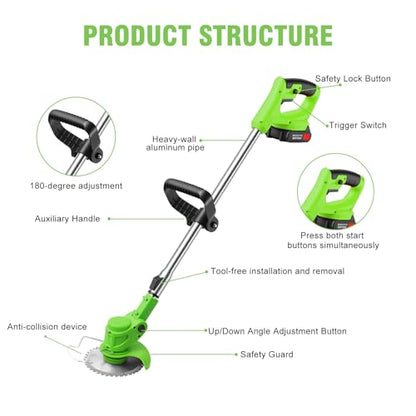 3-in-1 Cordless Weed Wacker: 21V Battery Powered Weed Eater - color: Green