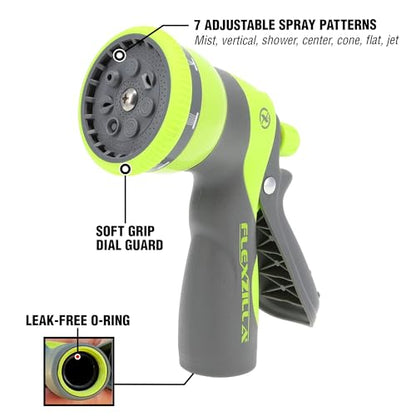 Flexzilla Heavy Duty 7-Pattern Adjustable Pistol Grip Garden Hose Nozzle Sprayer with Multiple Spray Settings & Durable Design - color: Chartreuse, style: 7-Pattern Flow Control