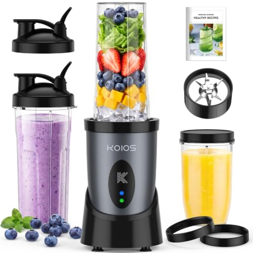 KOIOS Smoothie Blender Kitchen, 900W Personal Blenders with 3 To-Go Cups - color: Grey Blue