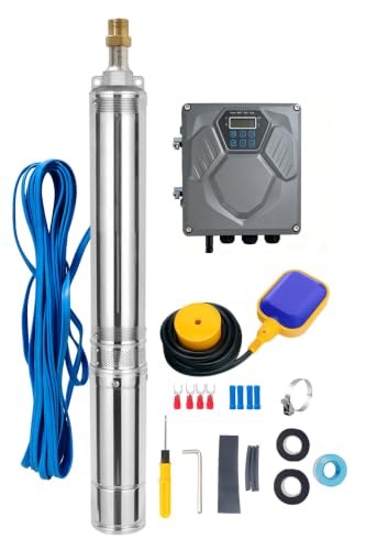Solar Water Pump, 1100W 1.5HP Submersible Deep Well Pump, 4 inch Stainless Steel Deep Well Pump with MPPT Controller for Industrial Irrigation Household Water Tank Water Supply (1.5HP AC/DC 110V-220V) - size: 1.5HP AC/DC 110V-220V