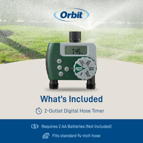Orbit Programmable Digital Hose Watering Timer - 2 Outlet - Battery Powered - with LCD Screen - Built-in Rain Delay - Water-Resistant - 58910 - size: 2 Outlet