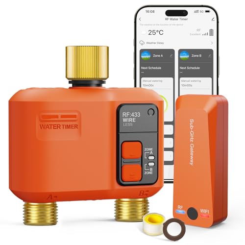 WiFi Sprinkler Timer 2 Zone, Smart Water Timer with Brass Inlet & Outlet - style: 2 Outlet- Brass