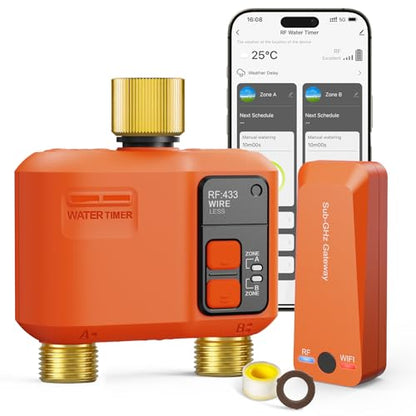 WiFi Sprinkler Timer 2 Zone, Smart Water Timer with Brass Inlet & Outlet - style: 2 Outlet- Brass