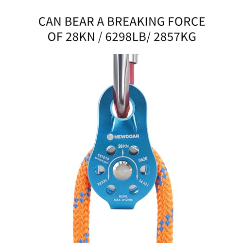NewDoar Fixed Plate Micro Pulley,28KN CE Certified General Purpose Small Aluminum Rope Pulleys for Climbing/Aloft Work/Rappelling/Rescue Etc - color: One Unit (28KN Pulley Blue)