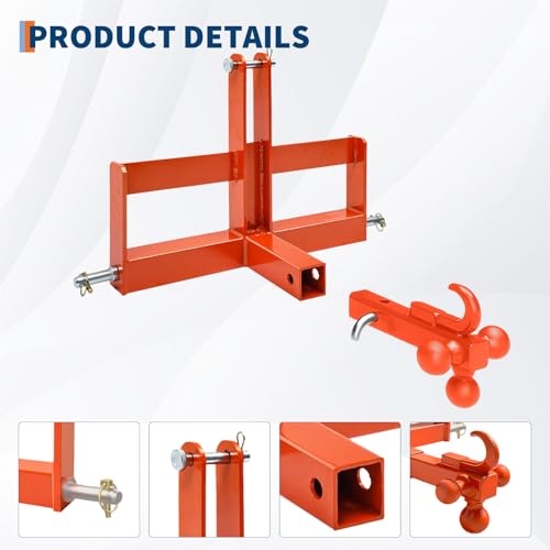 3 Point Trailer Hitch with 2" Receiver for Category 1, 3 Pt Tractor Quick Hitch Drawbar