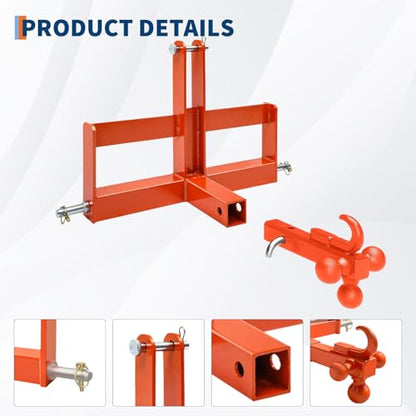 3 Point Trailer Hitch with 2" Receiver for Category 1, 3 Pt Tractor Quick Hitch Drawbar