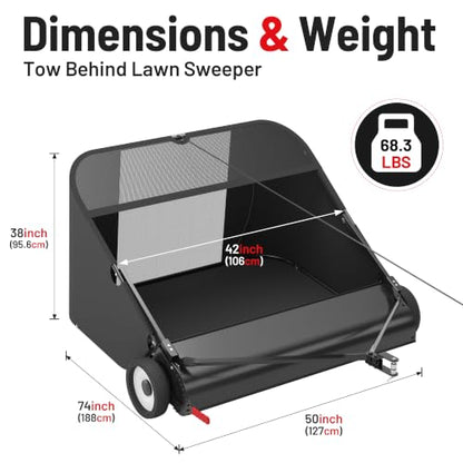 Suchtale 42 Inch Tow Behind Lawn Sweeper with 20 Cu Ft Hopper - size: 42''