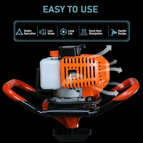 Gas Post Hole Digger 62cc, One Man Earth Auger Powerhead with 3 Bits