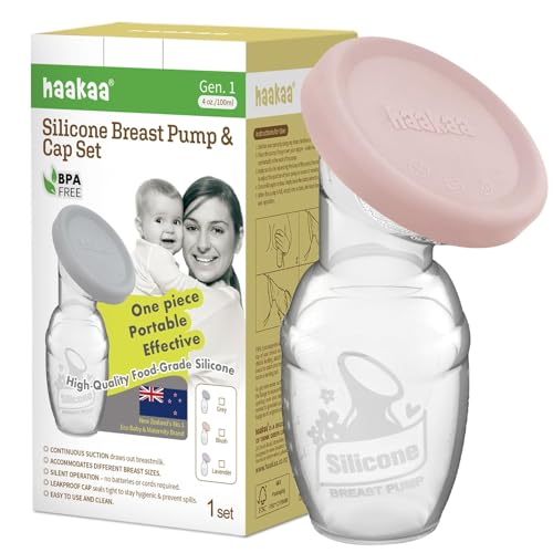 haakaa Manual Silicone Breast Pump with Cap (Blush) 4oz/100ml - color: Blush