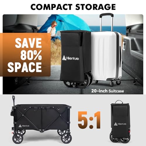 Hikenture Wagons Carts Foldable 330LBS, Heavy Duty Collapsible Wagon - color: Black, size: 7 cu ft / 200 L