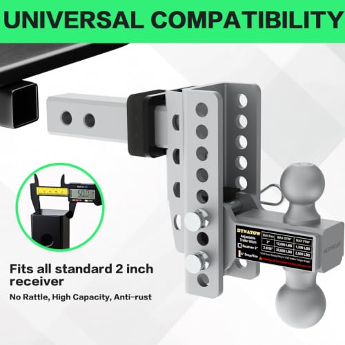 Zero-Noise Adjustable Trailer Hitch for 2 Inch Receiver - 6 Inch Drop/Rise - color: Grey, size: 6 Inch Drop/Rise
