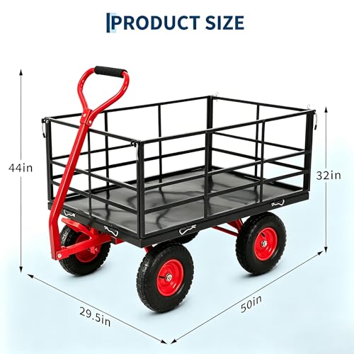 1500 Lbs Steel Garden Dump Cart, 4-in-1 Garden ATV Trailer with 13 Inch Tires and Removable Mesh Side Panels, Metal Utility Yard Trailer with 180° Swivel Handle for Gardening Soil, Tools, Plant - size: 1500 Lbs Dump